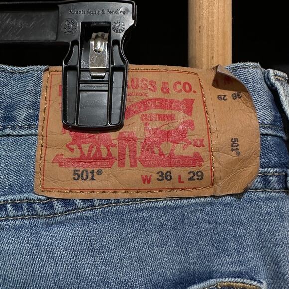 Levis 501 Jeans 36x29 (34x28) Blue Denim Button Fly Cotton Blend Classic Cotton - Picture 3 of 7